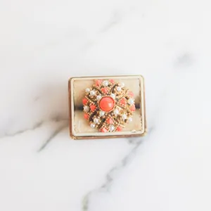 Vintage Coral and Pearl Bead Statement Ring