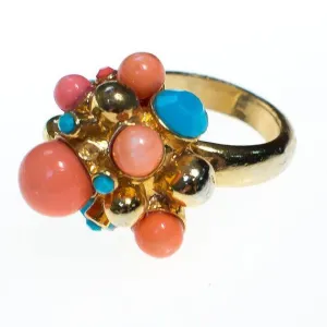 Vintage Coral and Turquoise Bead Statement Ring