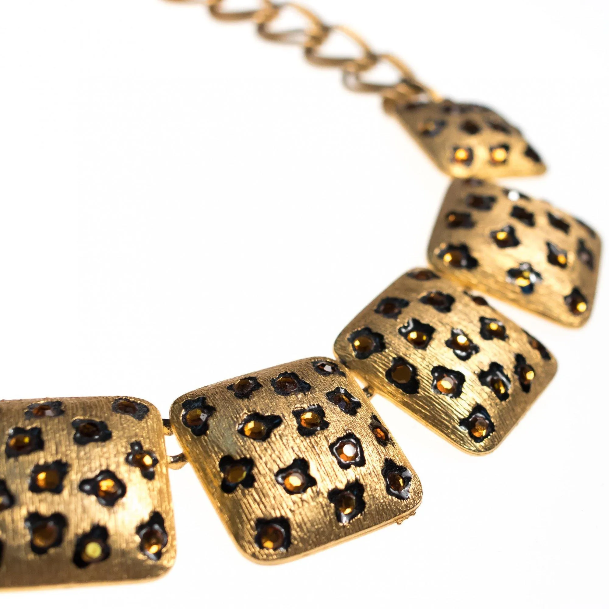 Vintage Craft Rhinestone Leopard Print Statement Necklace