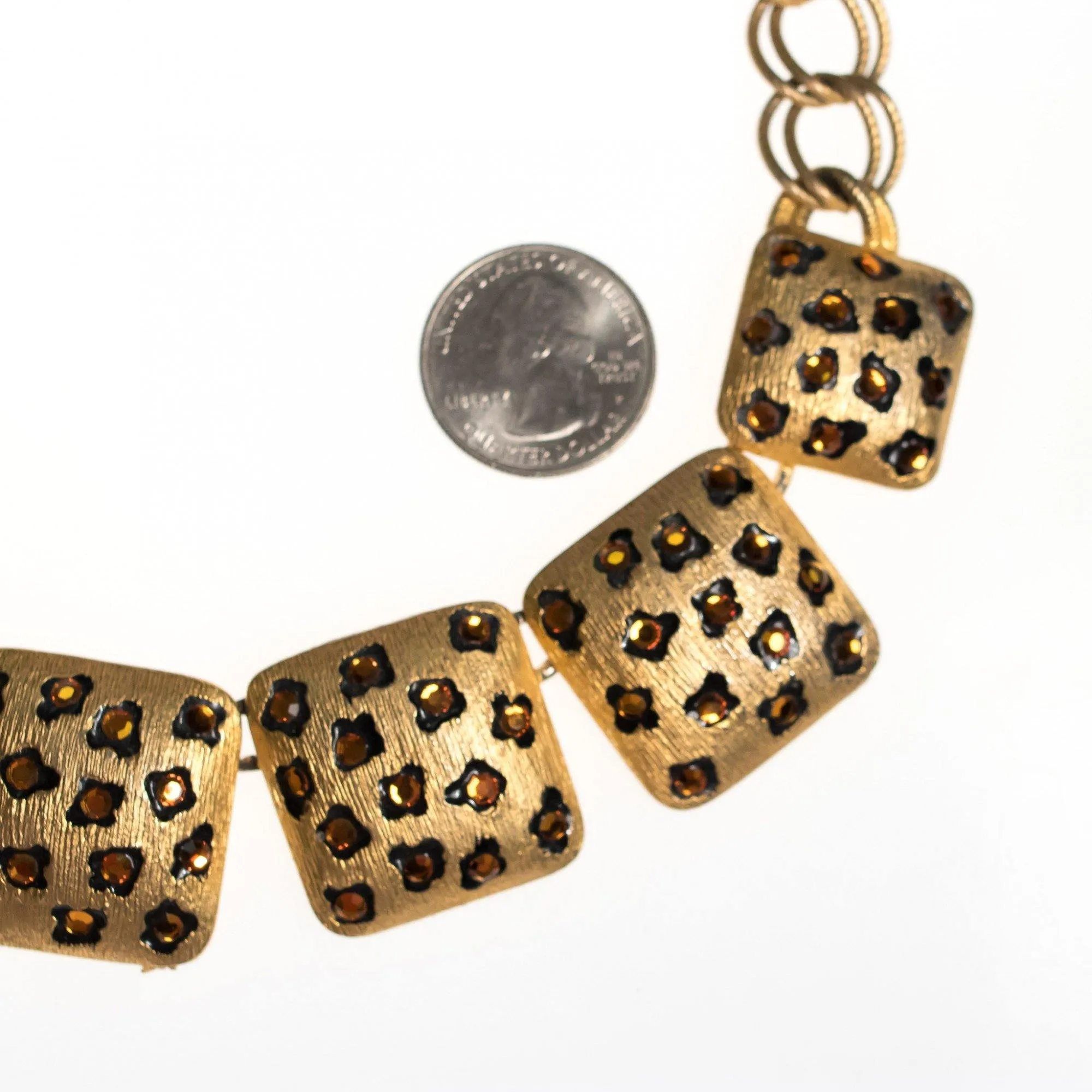 Vintage Craft Rhinestone Leopard Print Statement Necklace