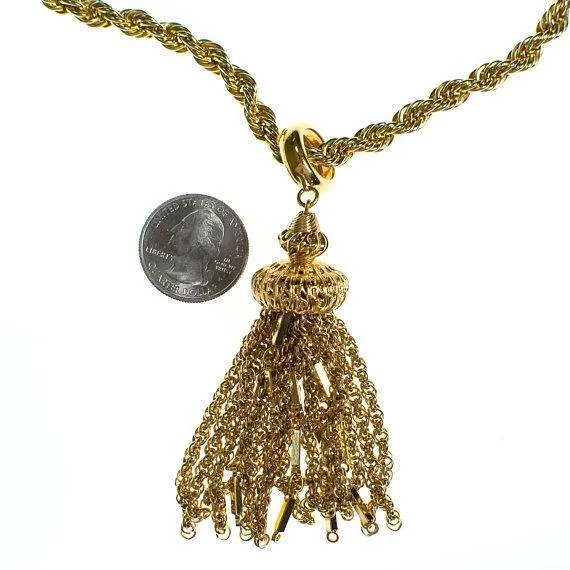 Vintage Crown Trifari Gold Tassel Necklace