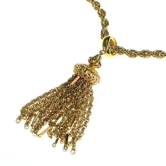 Vintage Crown Trifari Gold Tassel Necklace