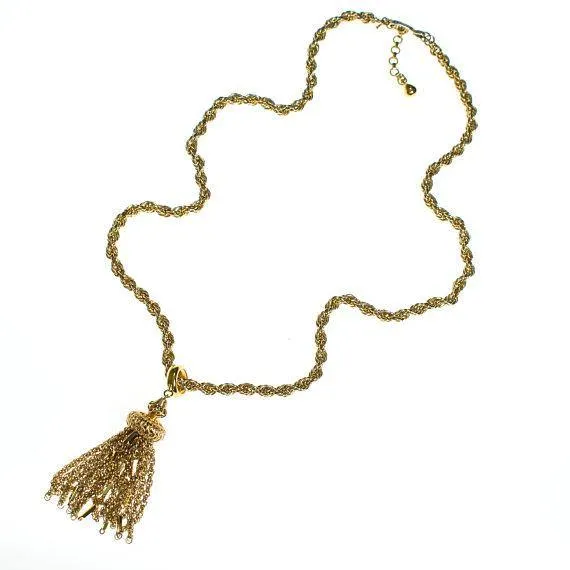 Vintage Crown Trifari Gold Tassel Necklace