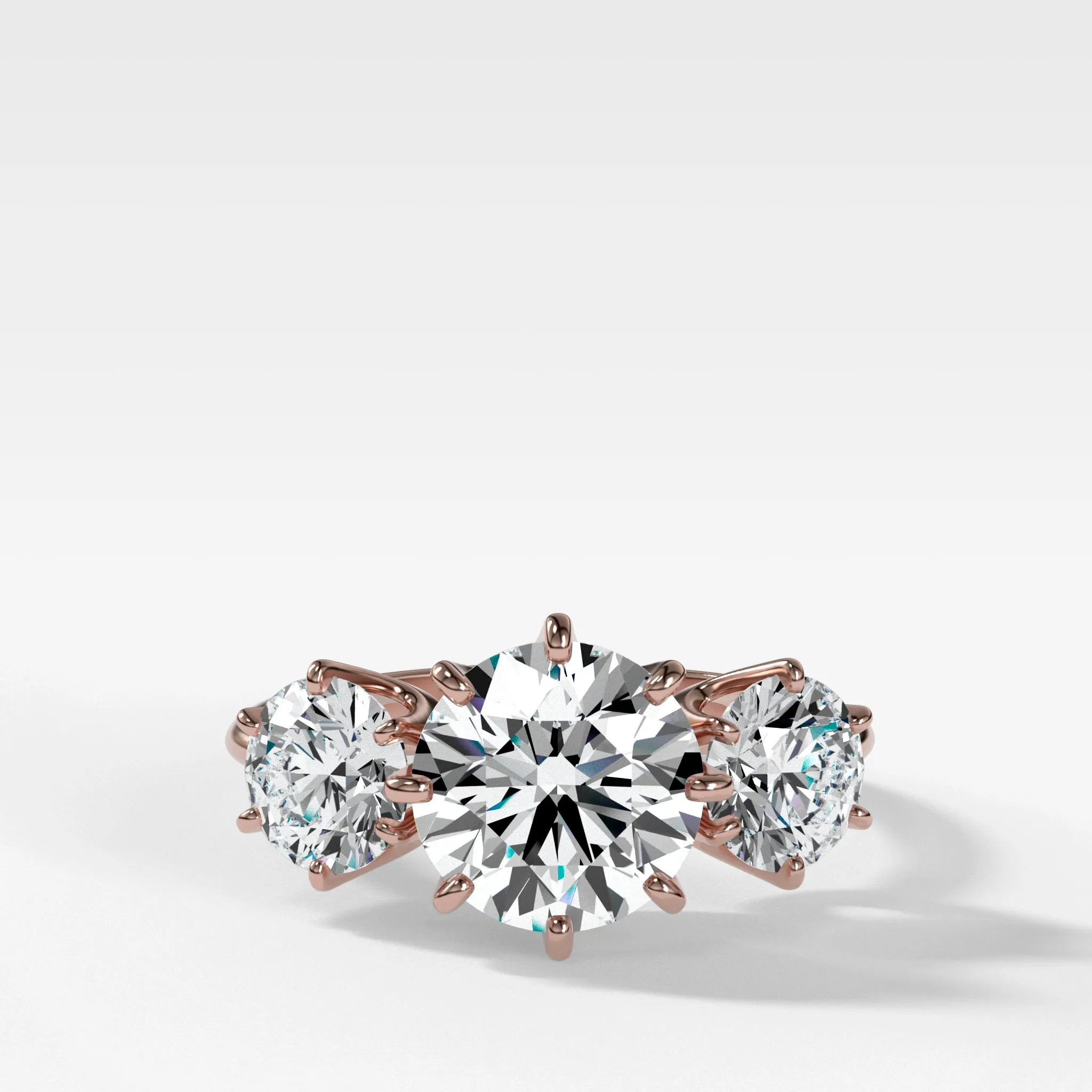 Vintage Eight Prong Three Stone Engagement Ring With Round Diamonds