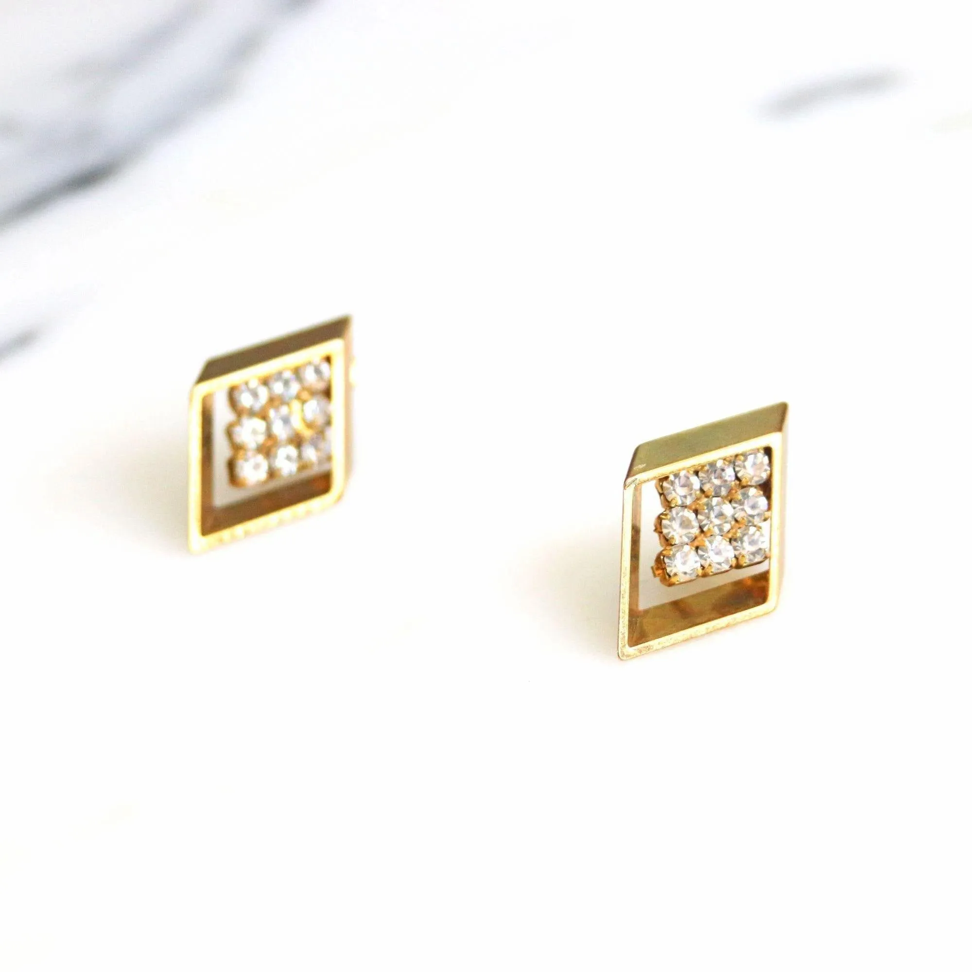 Vintage Emmons Gold Diamond Diamante Statement Earrings