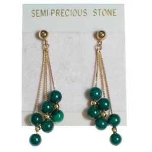 Vintage Genuinie Malichite Beaded Tassel Drop Statement Earrings