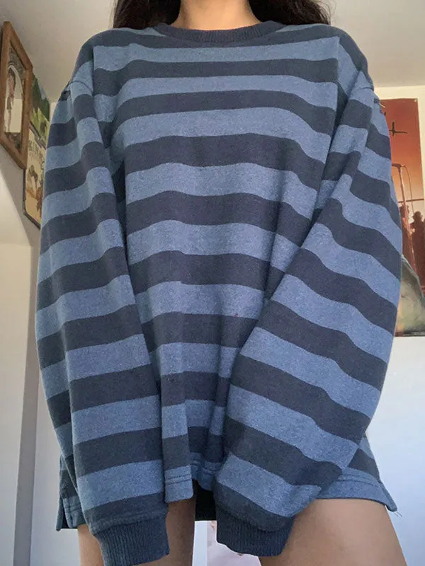 Vintage Gestreifter Crew Neck Oversize Sweatshirt