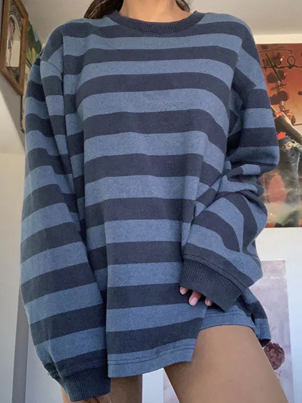 Vintage Gestreifter Crew Neck Oversize Sweatshirt