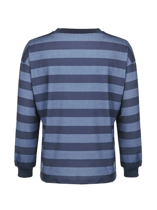 Vintage Gestreifter Crew Neck Oversize Sweatshirt