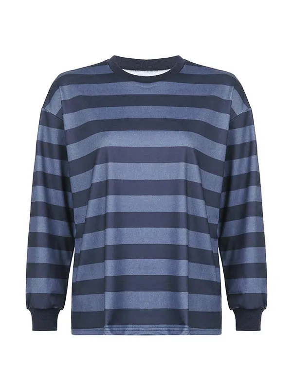Vintage Gestreifter Crew Neck Oversize Sweatshirt