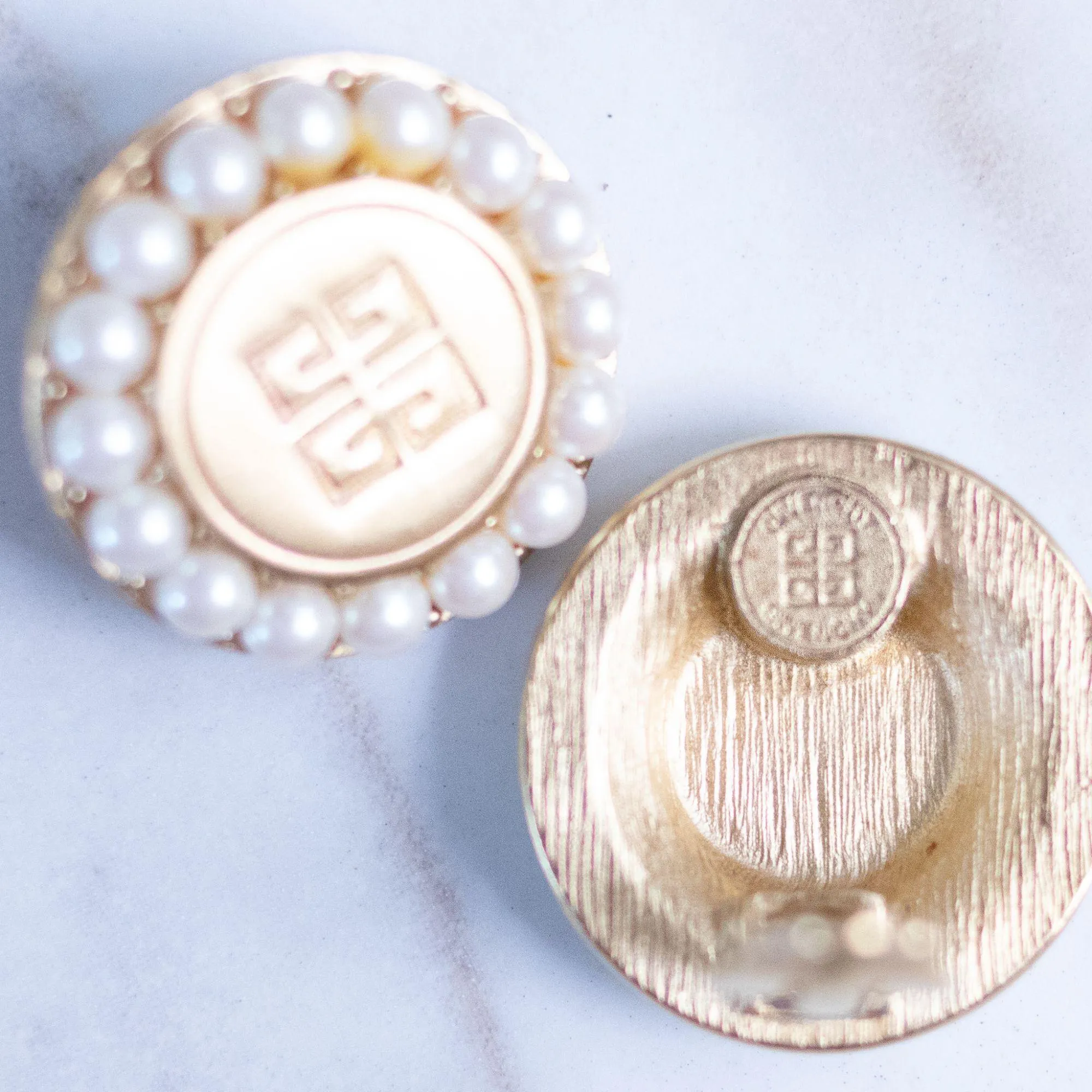 Vintage Givenchy Couture Logo and Pearl Statement Earrings