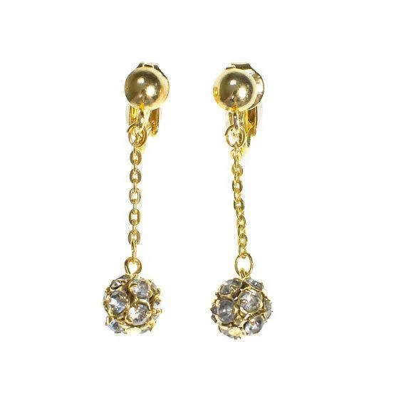 Vintage Gold Citrine Rhinestone Drop Statement Earrings