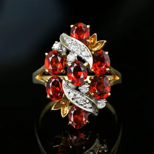 Vintage Gold Diamond Garnet Cluster Cocktail Ring