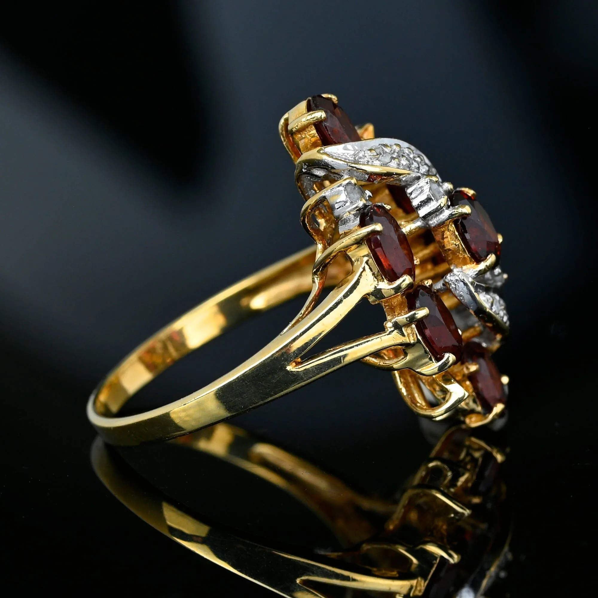 Vintage Gold Diamond Garnet Cluster Cocktail Ring