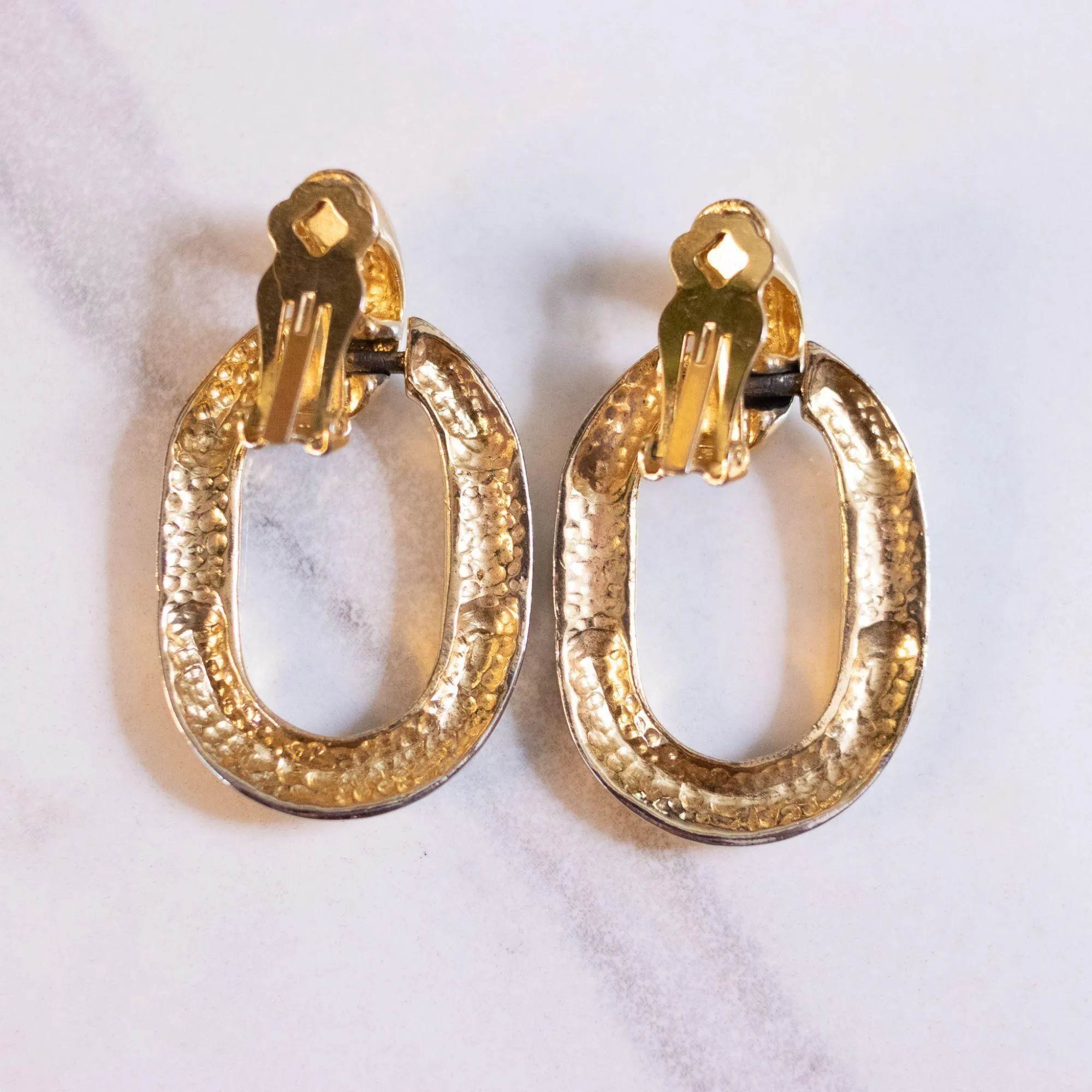 Vintage Gold Oval Doorknocker with Rhinestone Statement Earrings