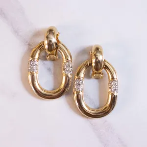 Vintage Gold Oval Doorknocker with Rhinestone Statement Earrings