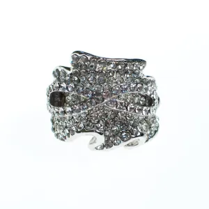 Vintage Huge Chunky Pave CZ Wave Statement Ring in Silver Tone