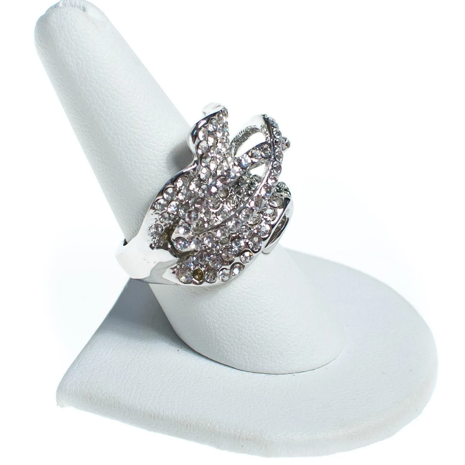Vintage Huge Chunky Pave CZ Wave Statement Ring in Silver Tone