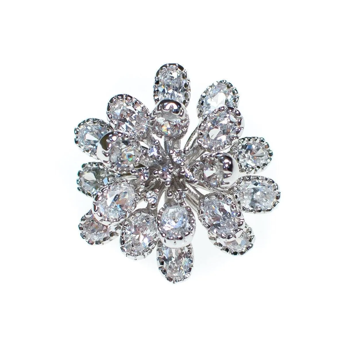 Vintage Huge Diamante Flower Statement Ring, Diamante Crystals, Silver Tone Setting, Ring Size 6.5