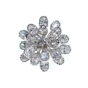 Vintage Huge Diamante Flower Statement Ring, Diamante Crystals, Silver Tone Setting, Ring Size 6.5
