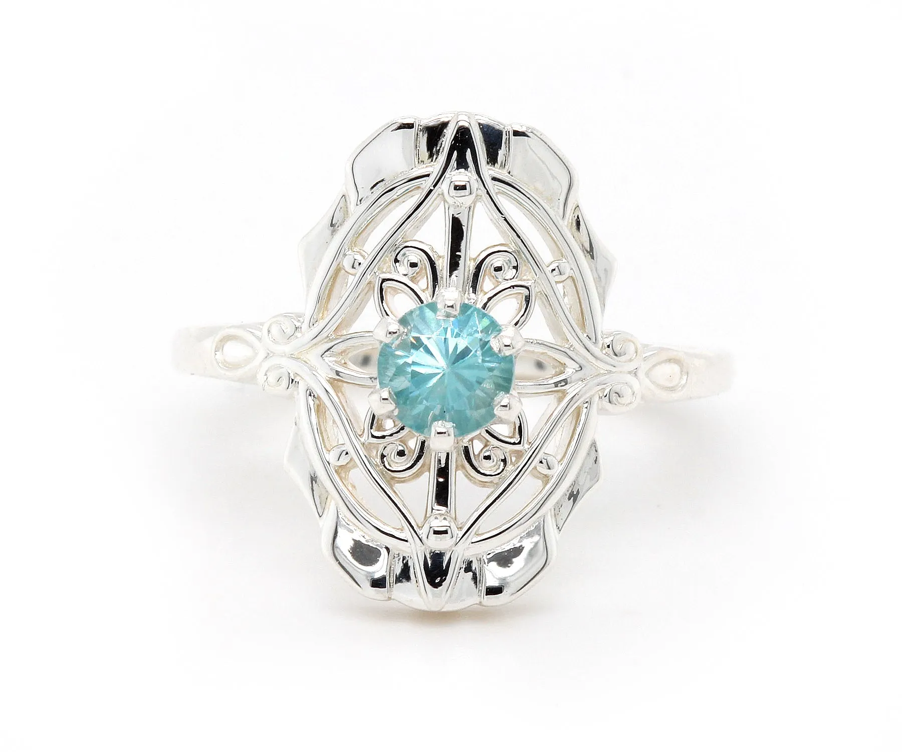 Vintage Inspired Blue Zircon Silver Ring