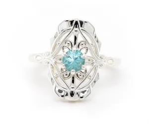 Vintage Inspired Blue Zircon Silver Ring