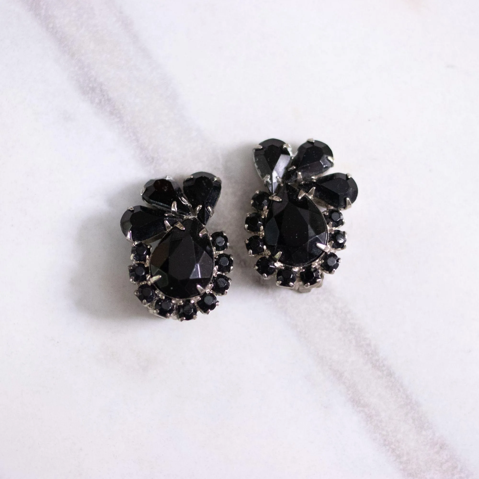 Vintage Jet Rhinestone Statement Earrings