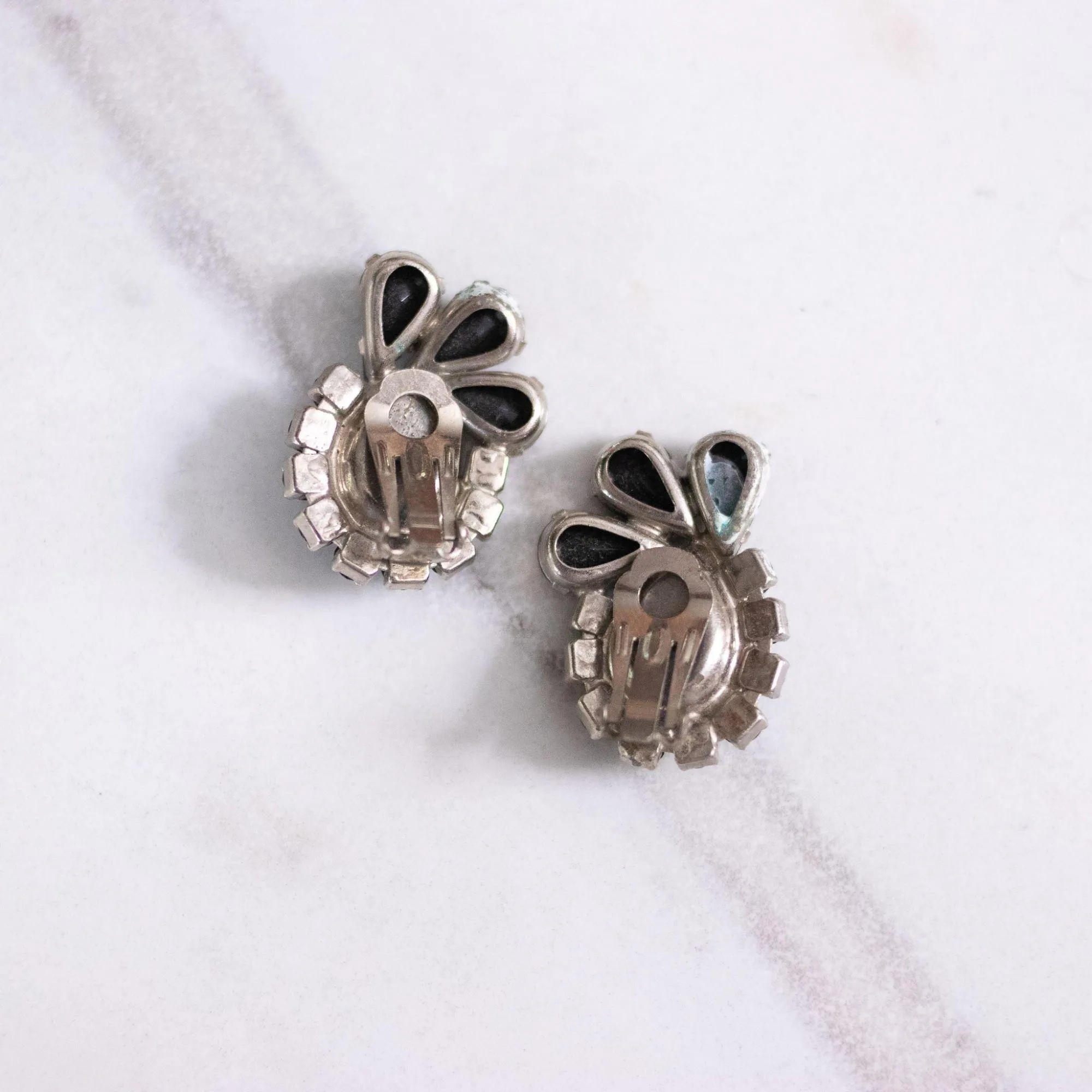Vintage Jet Rhinestone Statement Earrings