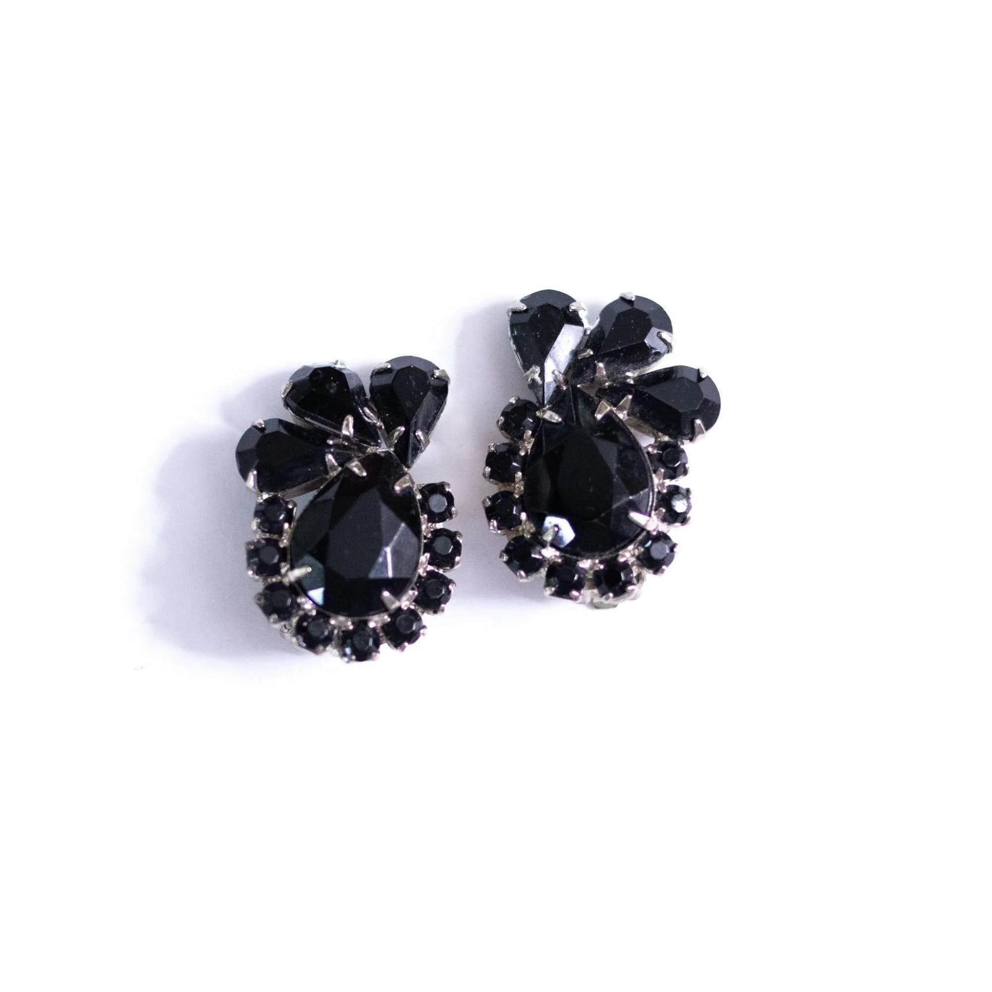 Vintage Jet Rhinestone Statement Earrings