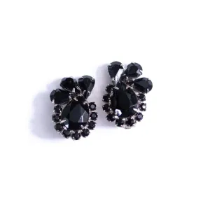 Vintage Jet Rhinestone Statement Earrings