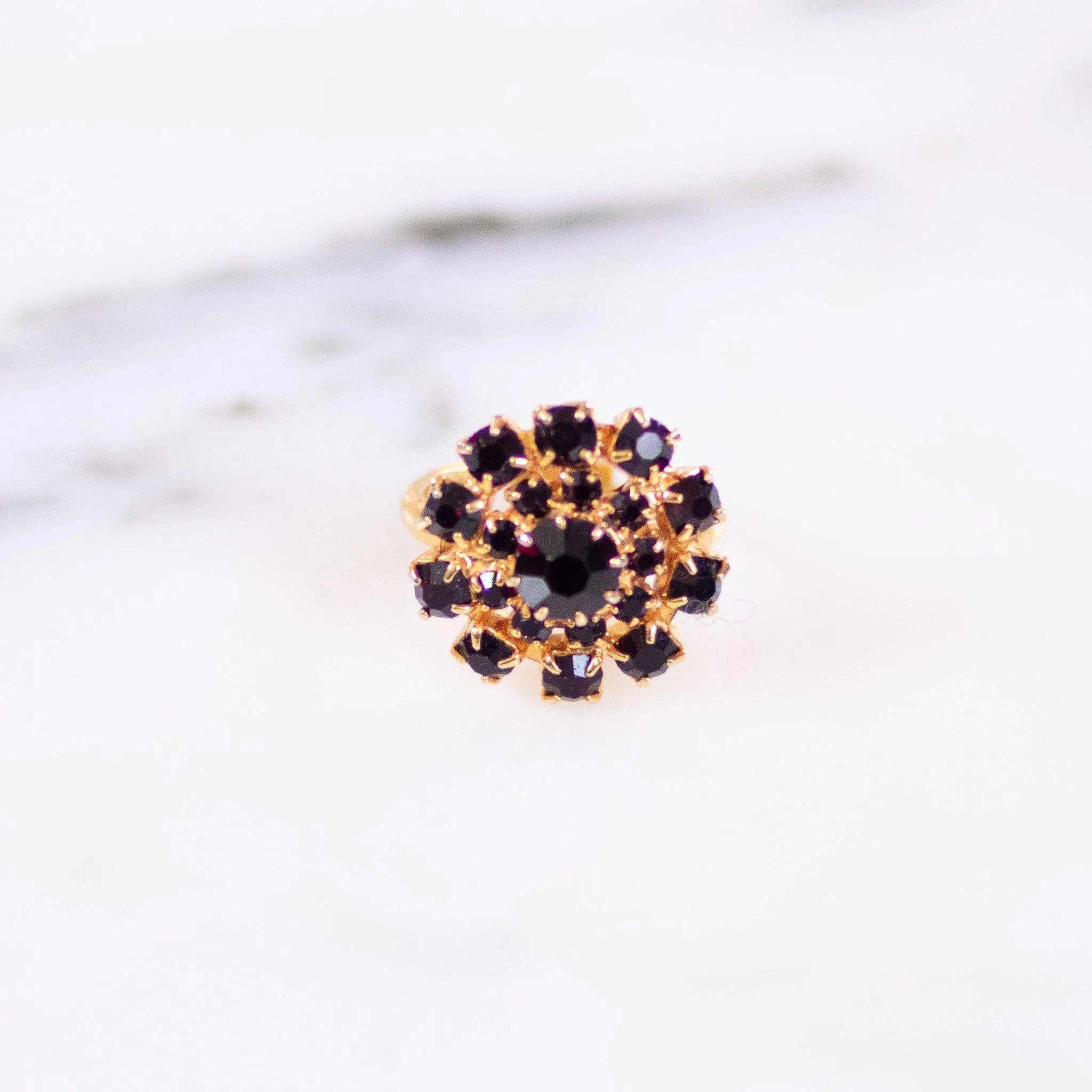 Vintage Jet Rhinestone Statement Ring