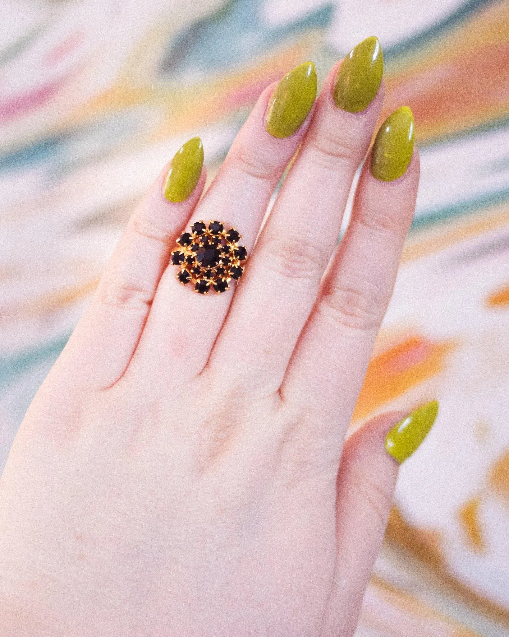 Vintage Jet Rhinestone Statement Ring