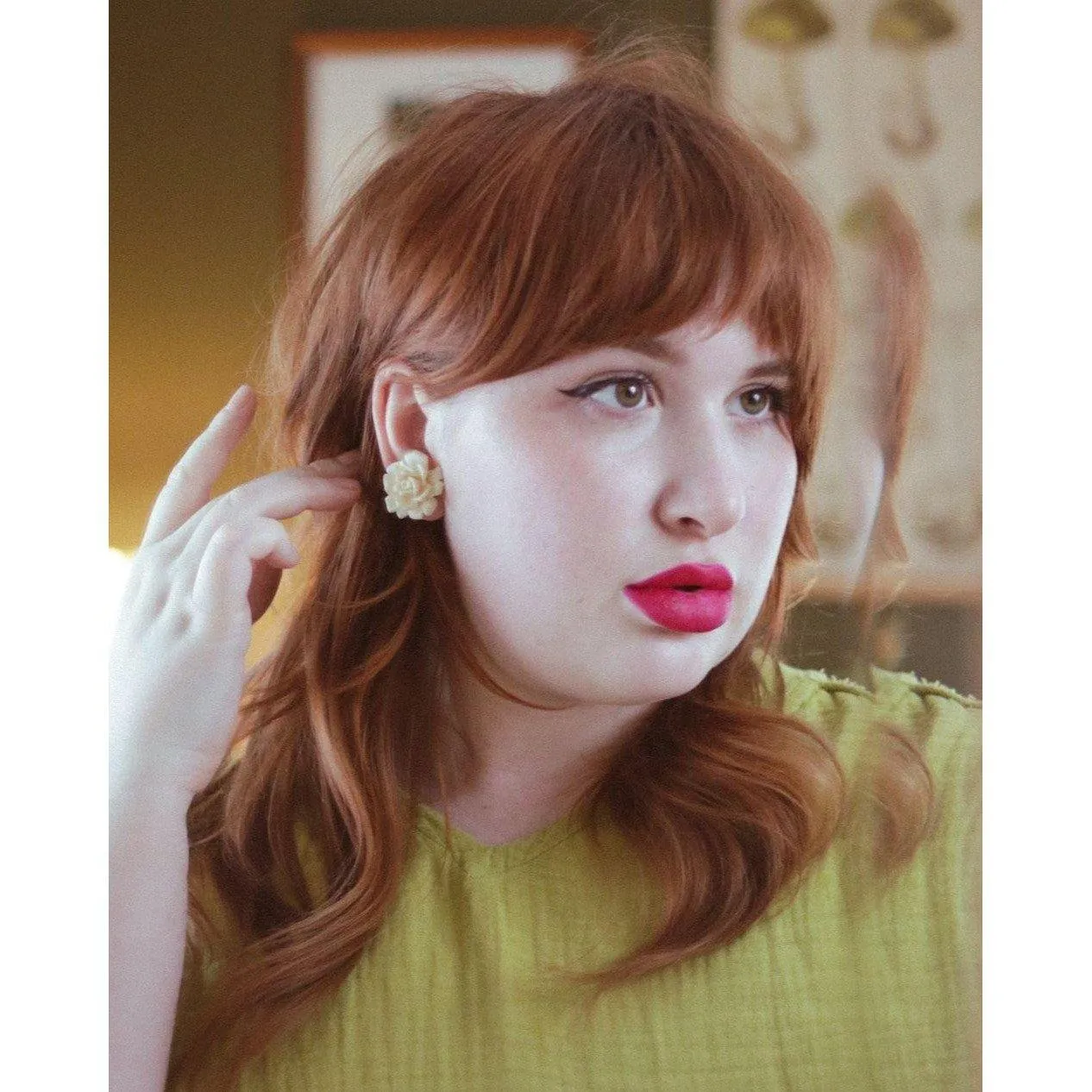 Vintage Judy Lee White Rose Statement Earrings