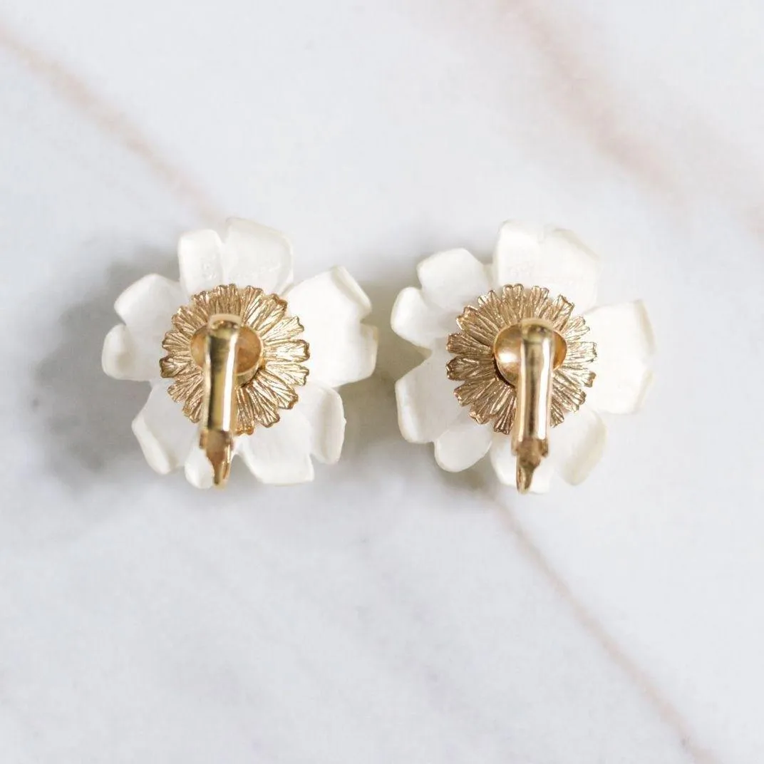 Vintage Judy Lee White Rose Statement Earrings