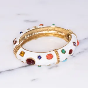 Vintage Kenneth Jay Lane Bejeweled Fantasy Bracelet Mogul Style White Enamel with Colorful Rhinestones