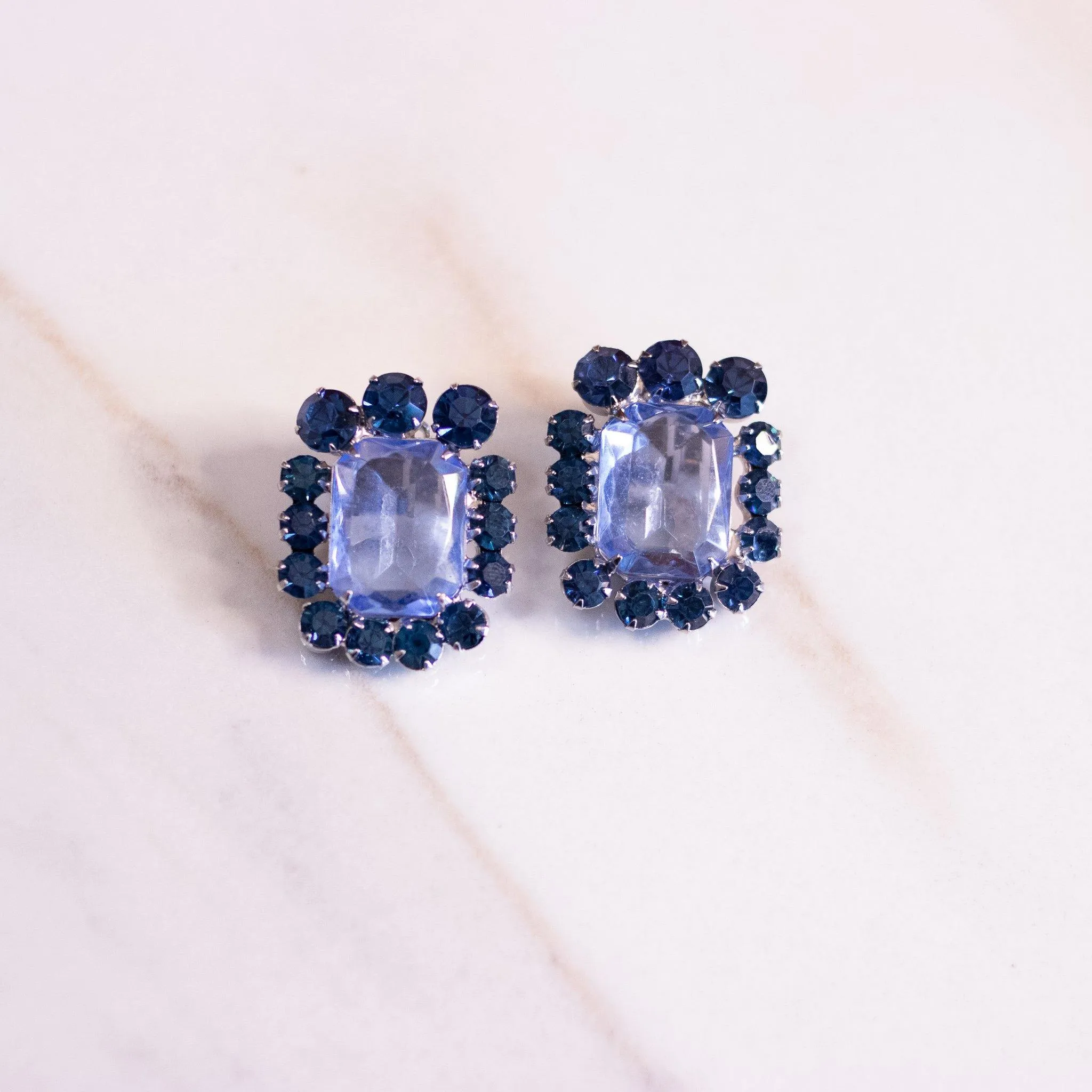 Vintage Large Blue Crystal Statement Earrings