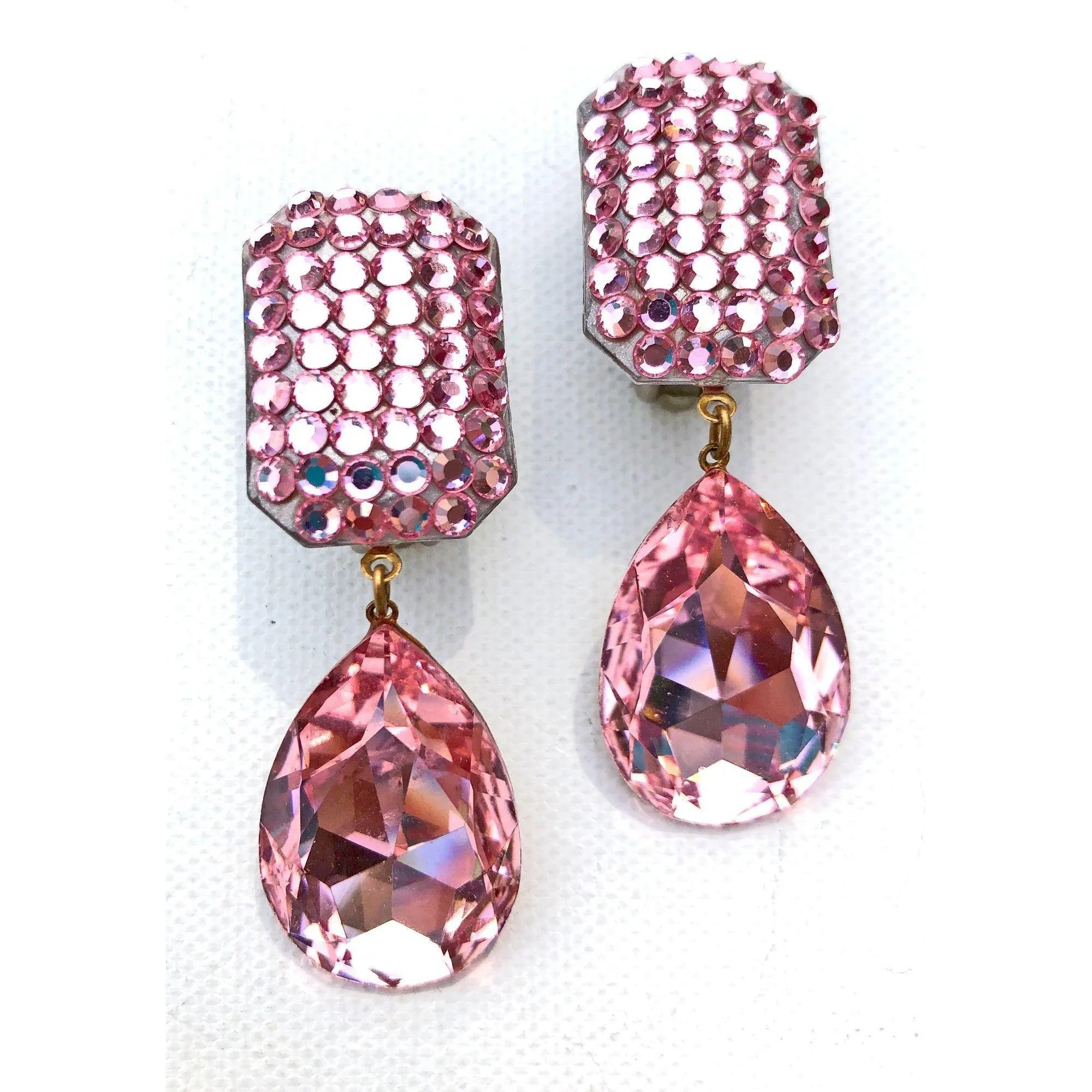 Vintage Light Pink Rhinestone Statement Earrings