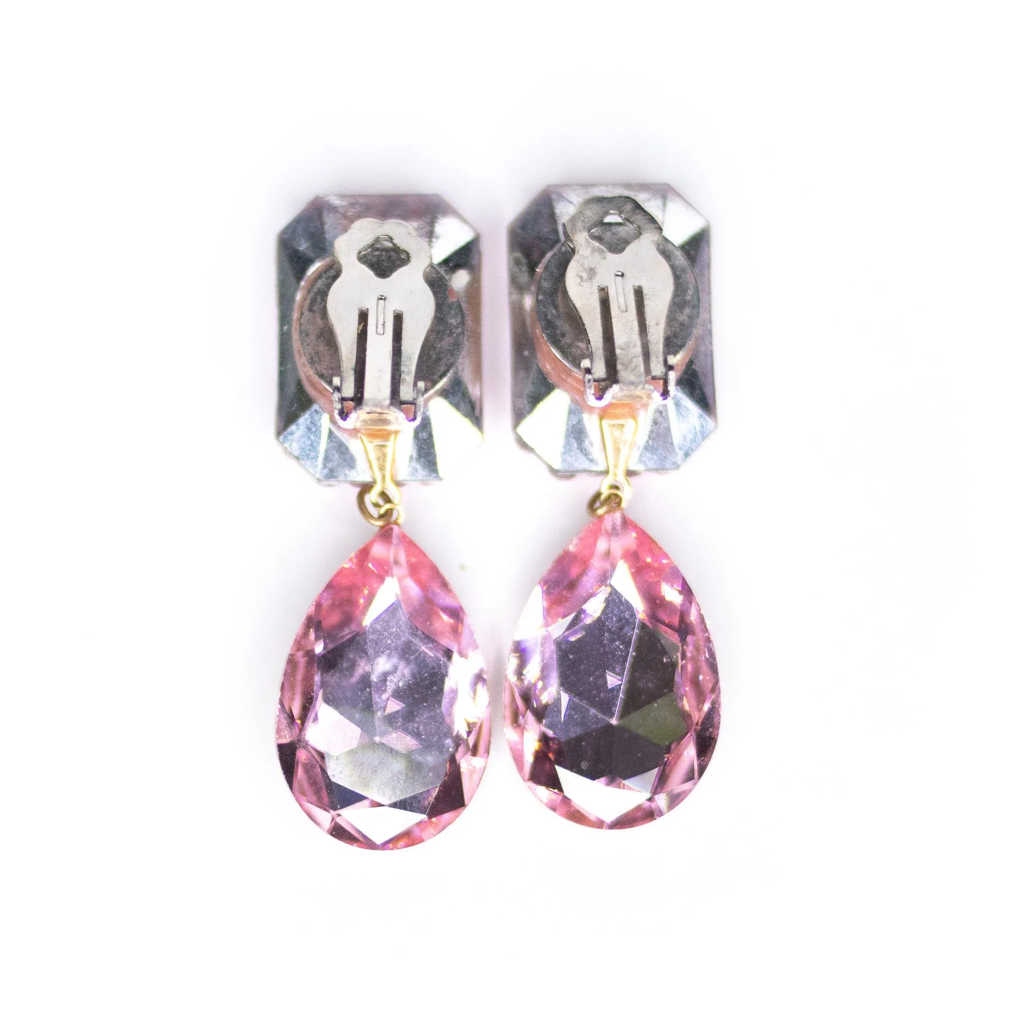 Vintage Light Pink Rhinestone Statement Earrings