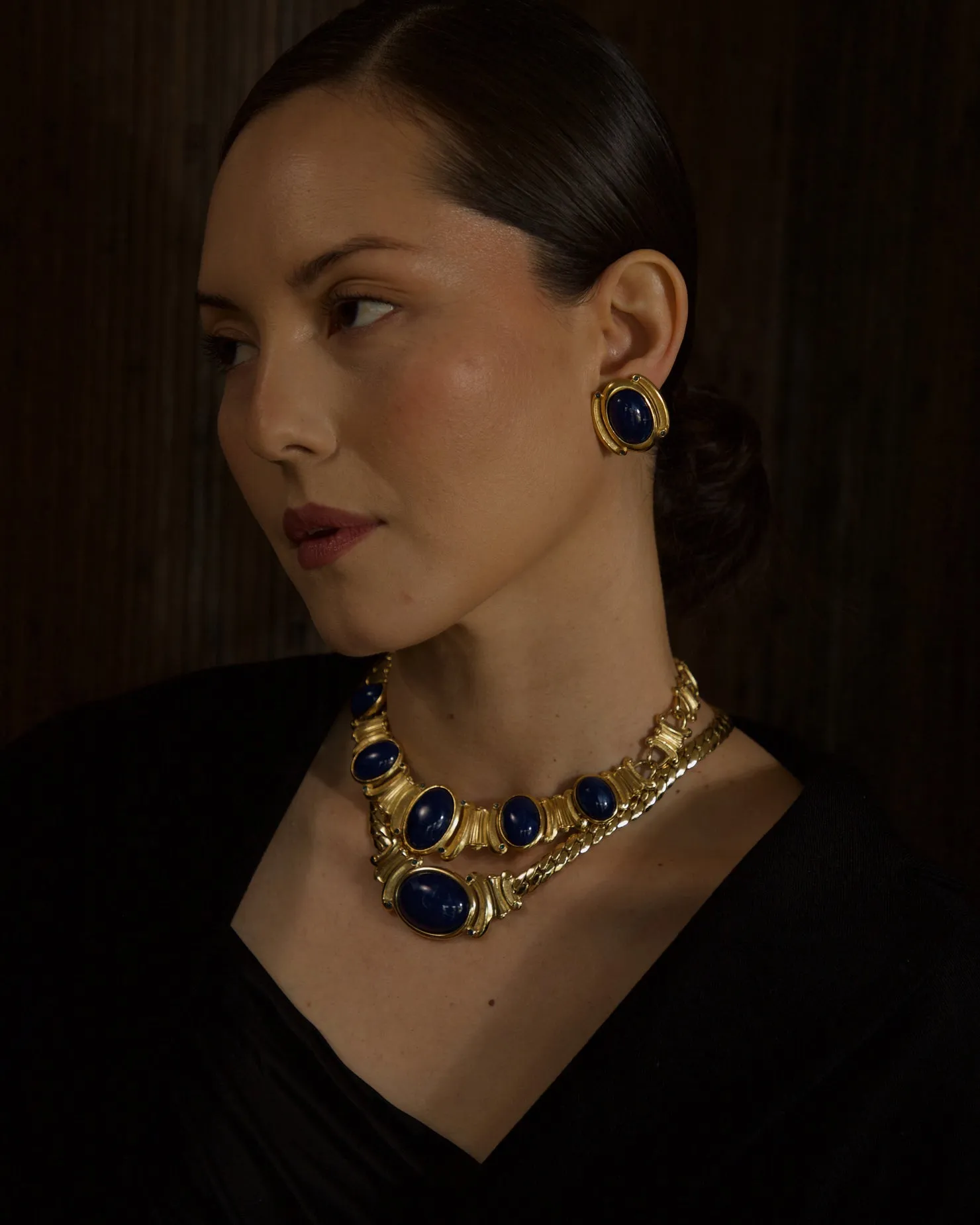 Vintage Marbled Blue Cab Chain Necklace