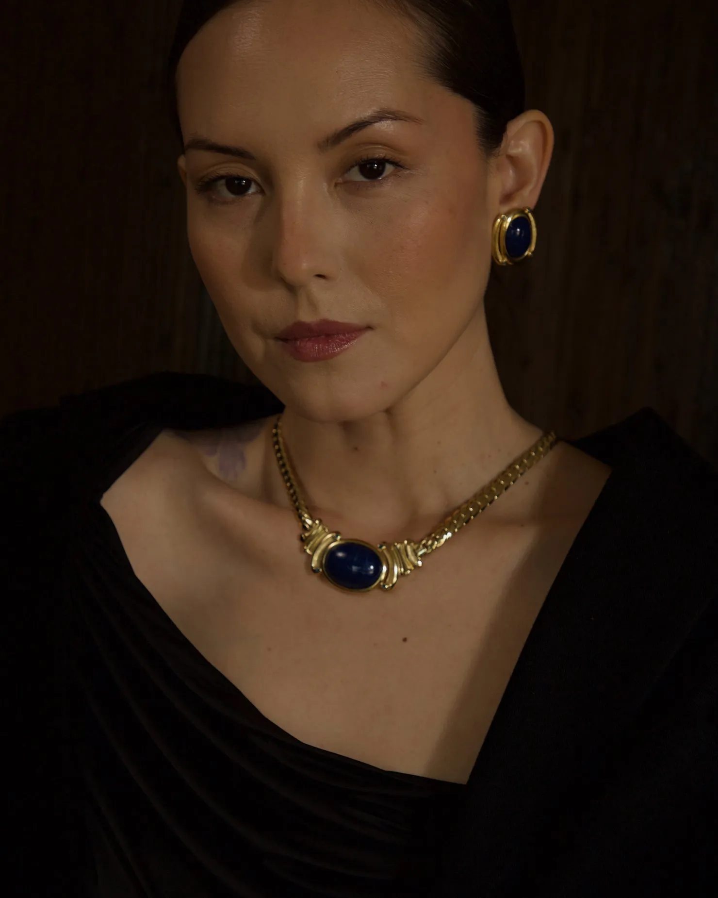 Vintage Marbled Blue Cab Chain Necklace