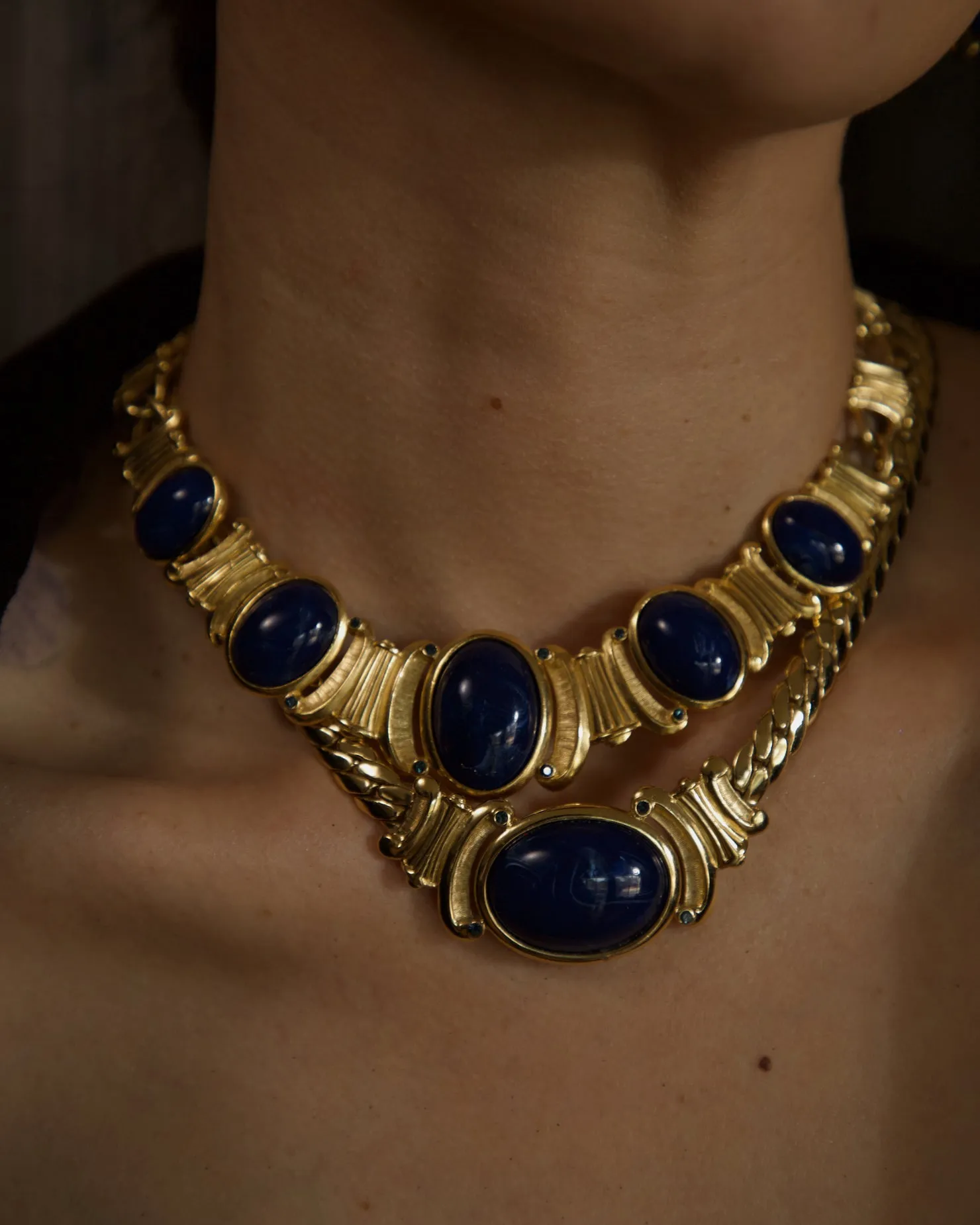 Vintage Marbled Blue Cab Chain Necklace