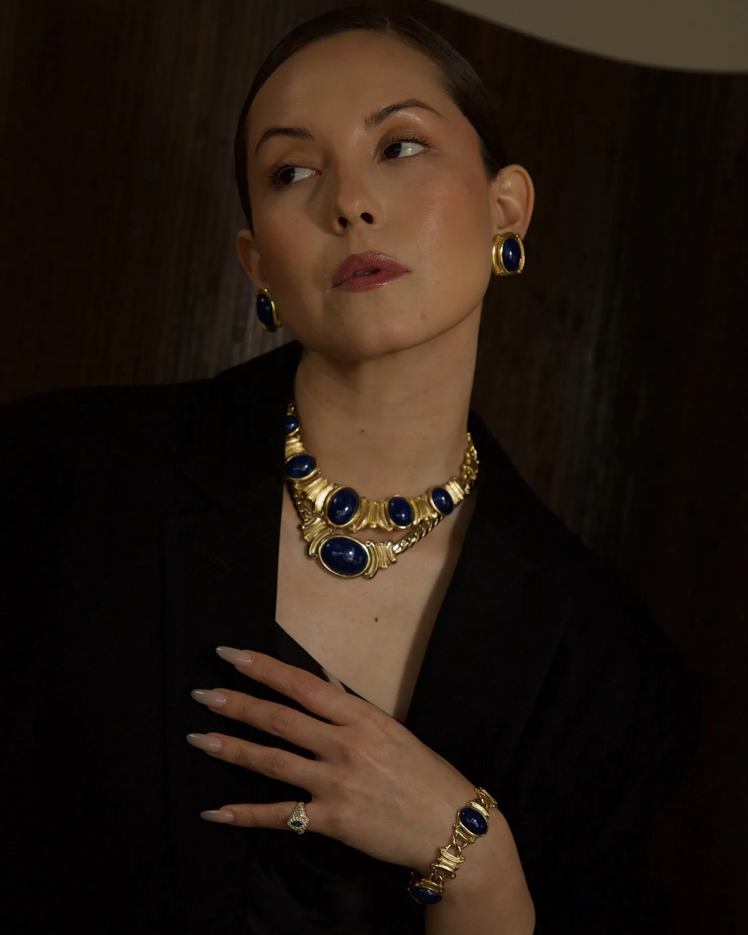 Vintage Marbled Blue Cab Statement Necklace
