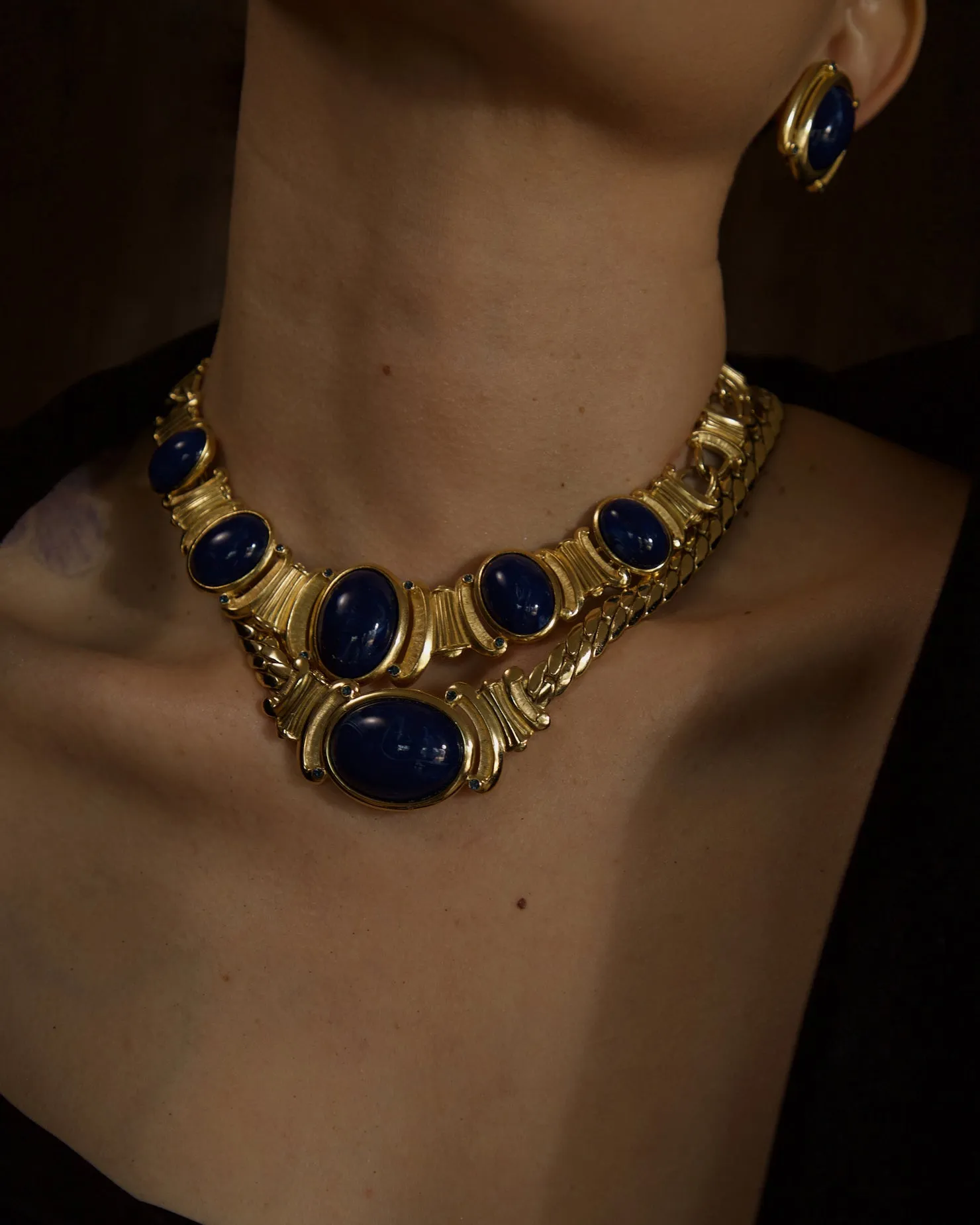 Vintage Marbled Blue Cab Statement Necklace
