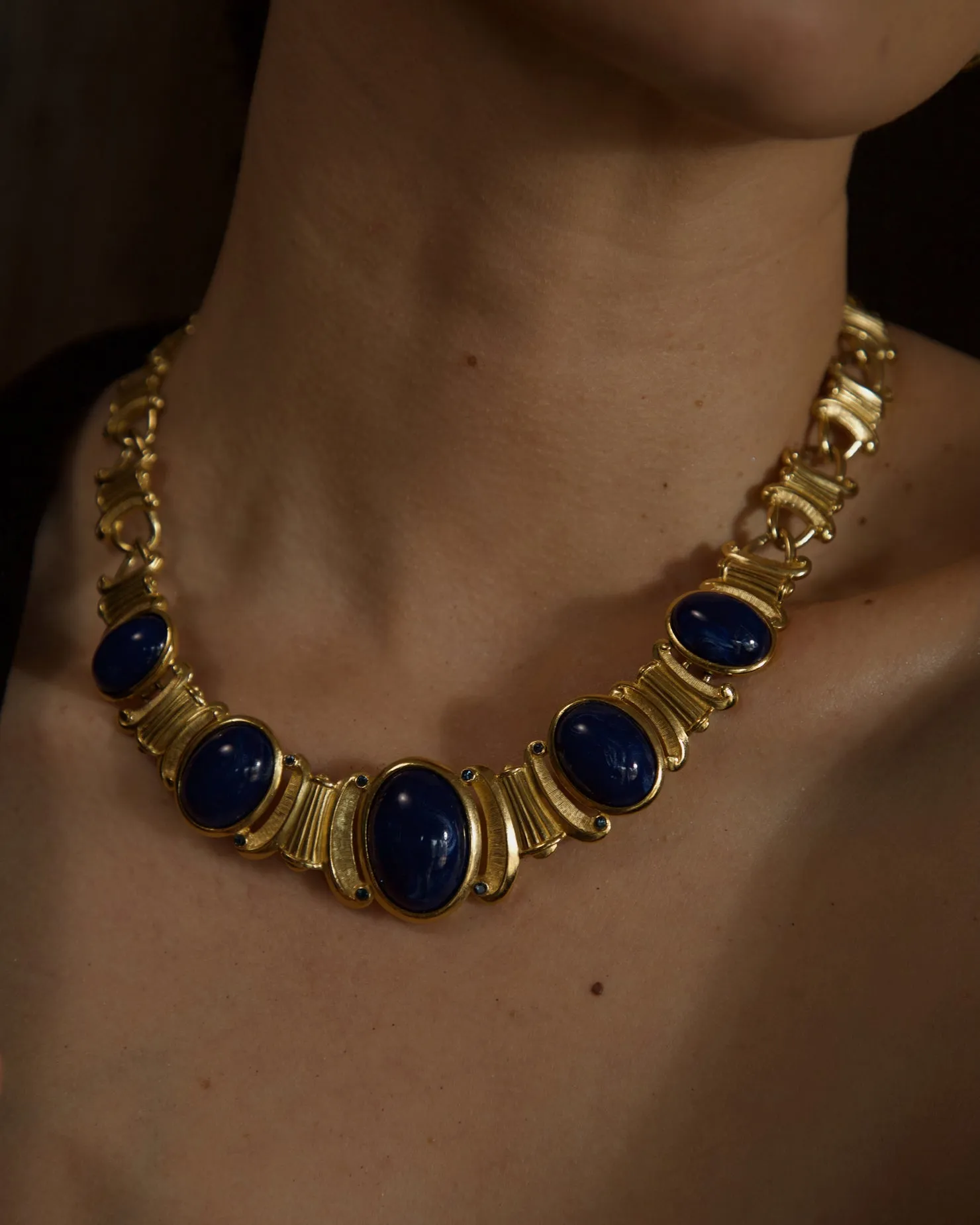 Vintage Marbled Blue Cab Statement Necklace