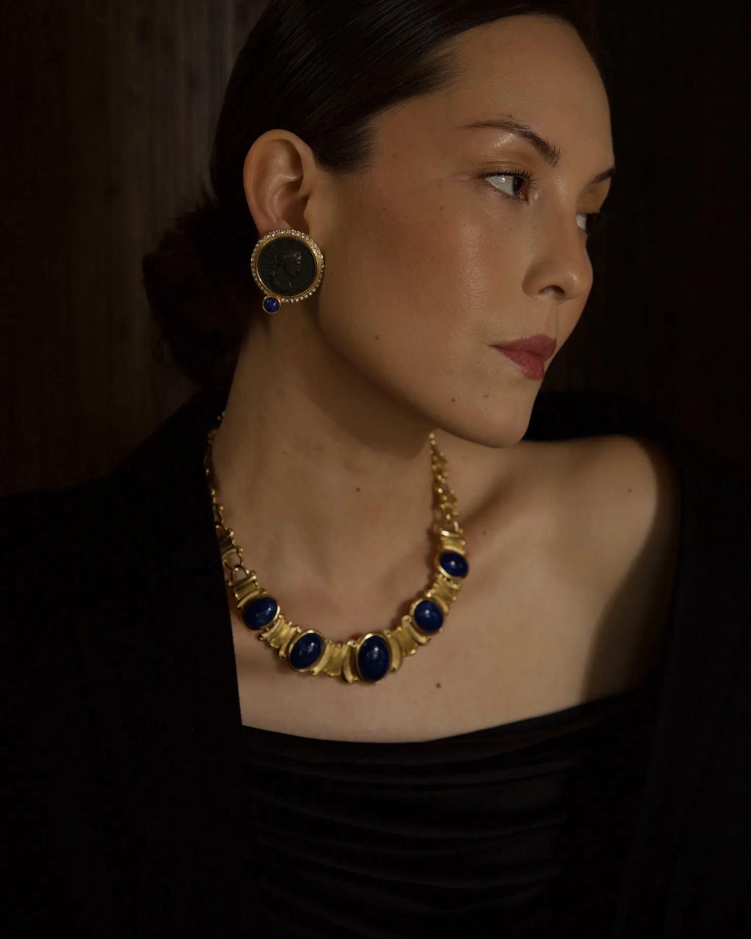 Vintage Marbled Blue Cab Statement Necklace