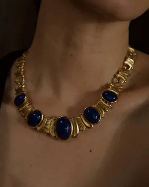 Vintage Marbled Blue Cab Statement Necklace