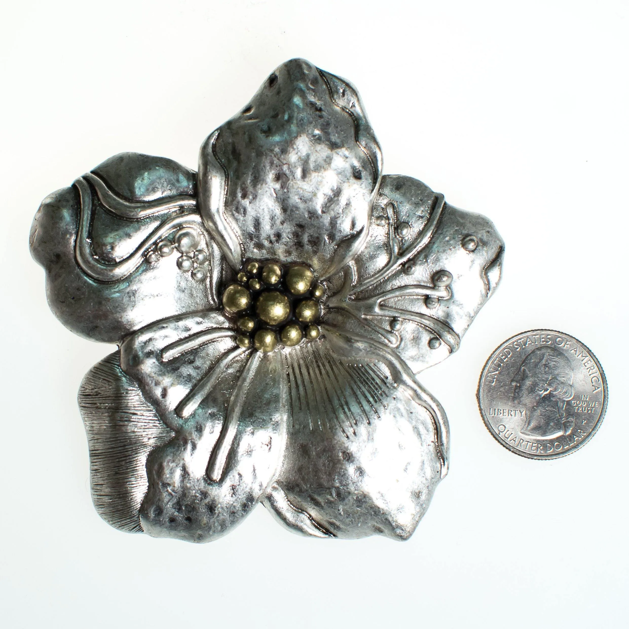 Vintage Modernist Silver Flower Blossom Statement Pendant