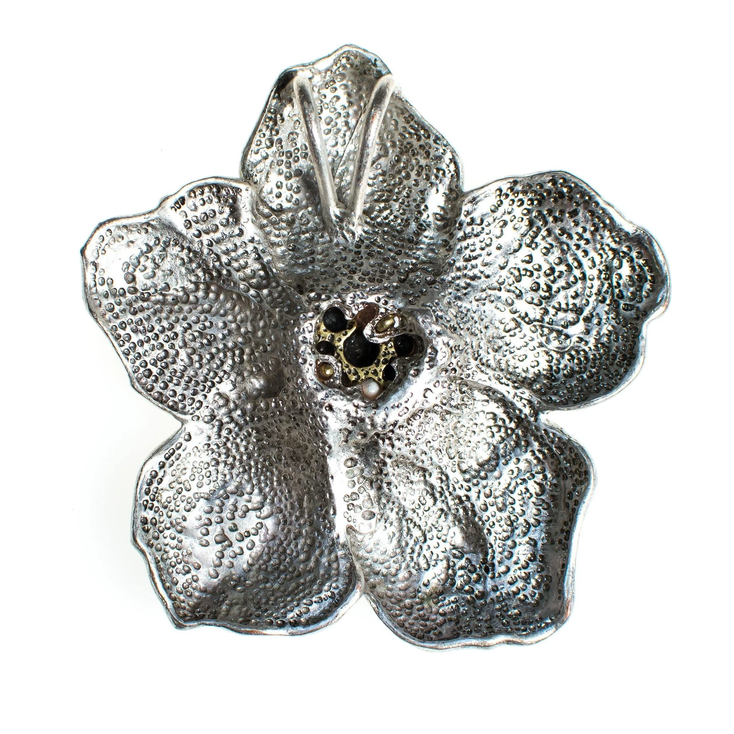 Vintage Modernist Silver Flower Blossom Statement Pendant