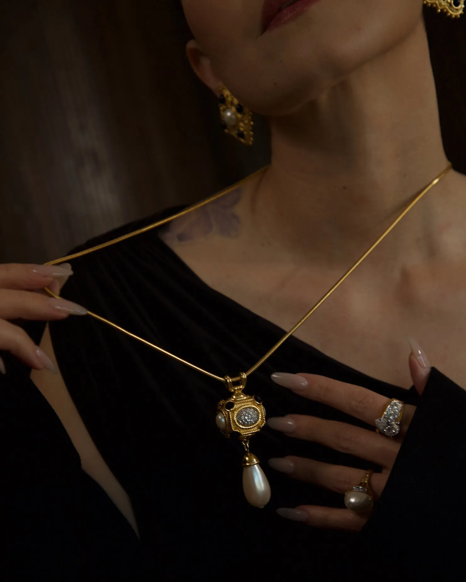 Vintage Moghul Pearl Pendant Necklace