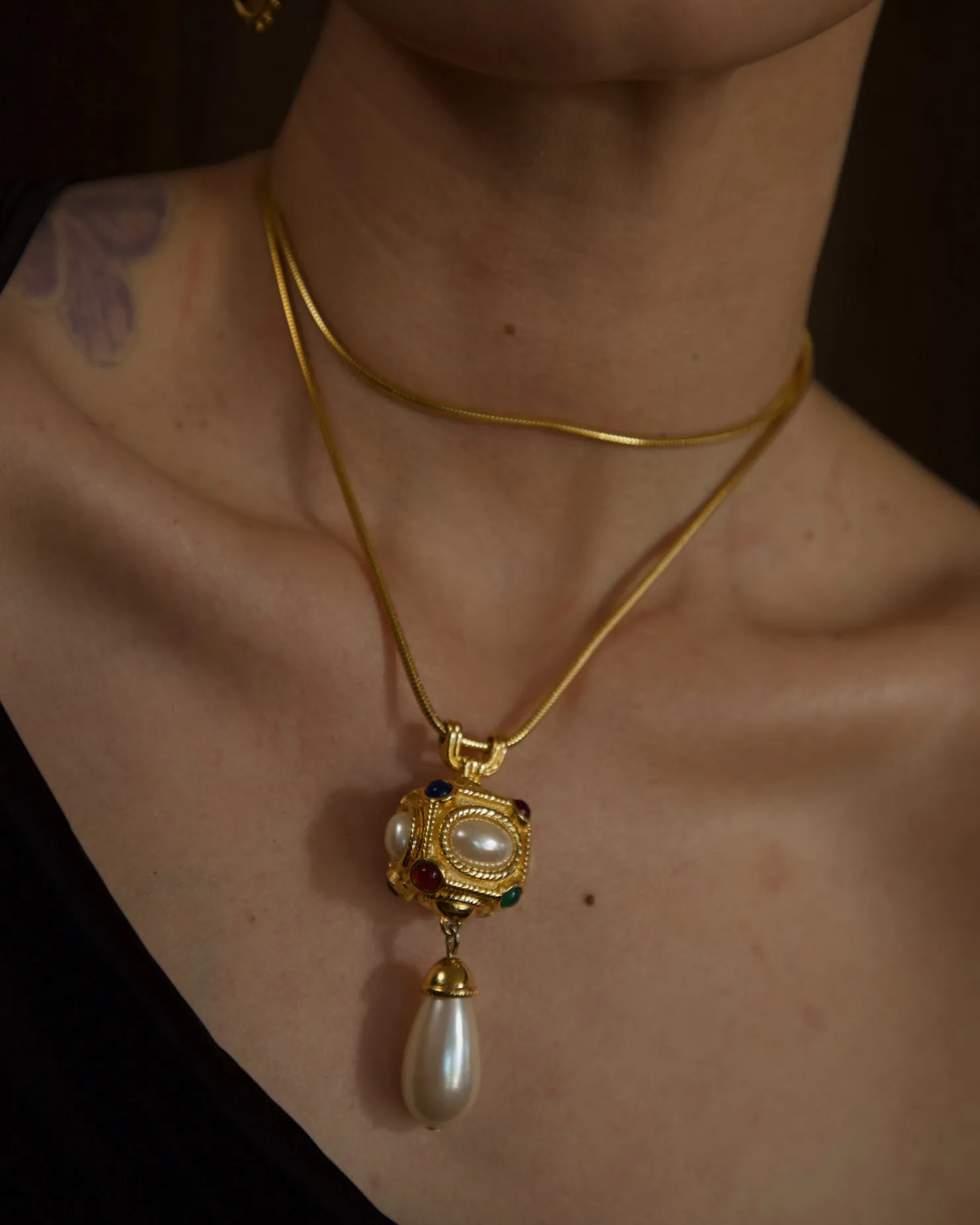 Vintage Moghul Pearl Pendant Necklace
